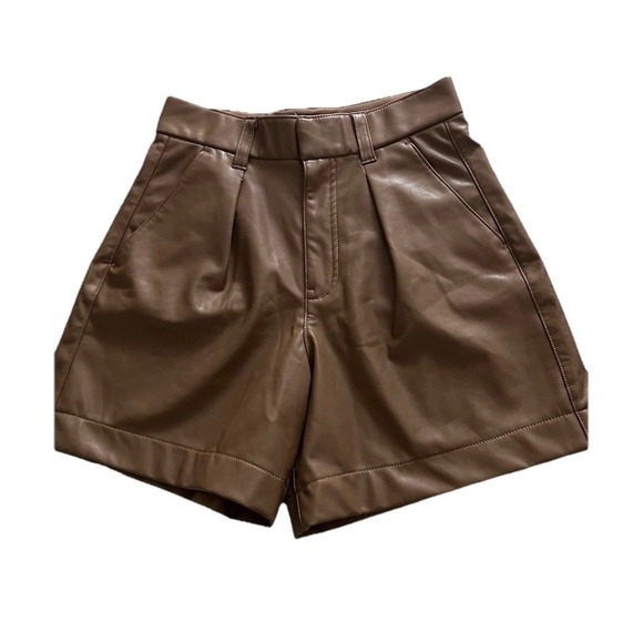 Abercrombie & Fitch Pants - Abercrombie & Fitch Vegan Leather Shorts Brown High Rise Pockets Women Size‎ S